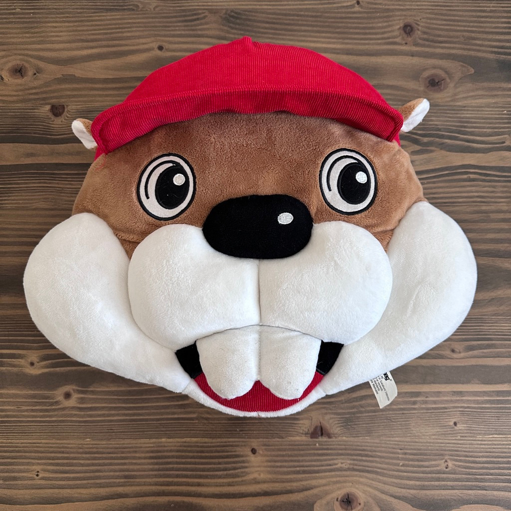 Buc-ee’s Jaag Beaver Plush Head 16” Brown Red Cap Stuffed Animal
